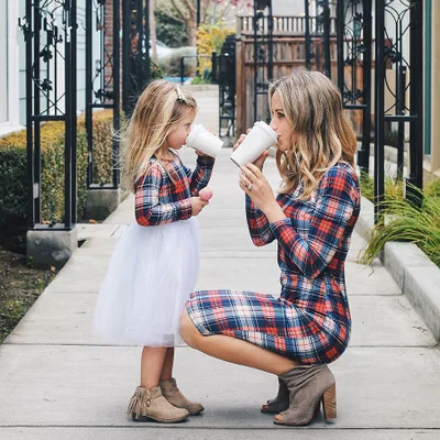 
Mysweeby new design parent-child clothes mother and daughter plaid long sleeve dresses autumn fashion mommy and me outfits 