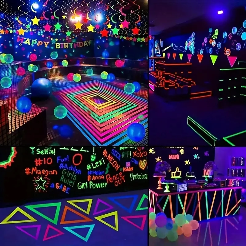 Party Wall Sticker Vibrant Fluorescent Neon Luminous Tapes for UV Black Light Reactive Non-Waterproof Vinyl-Coated Fabric