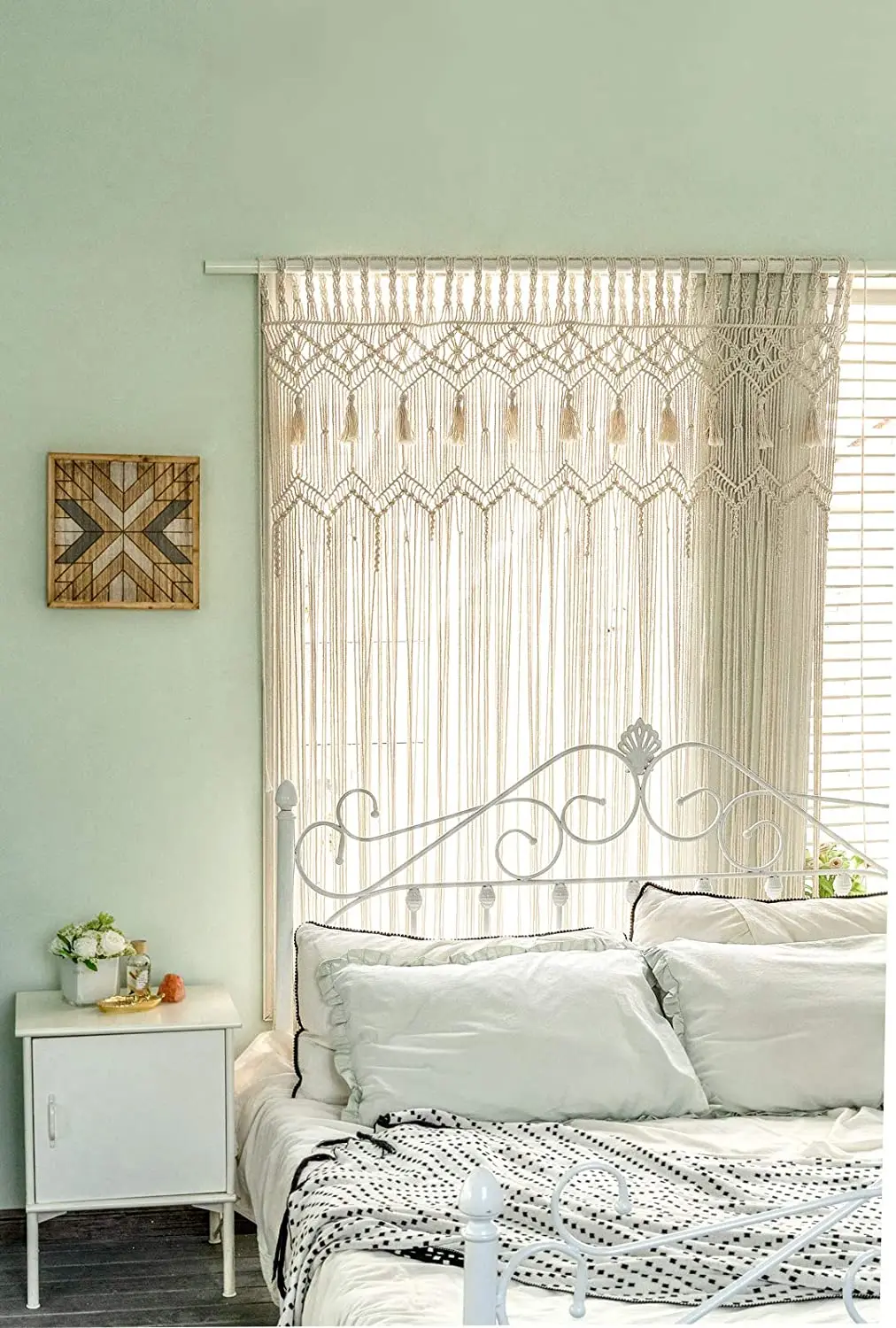 Macrame Curtain Large Boho Woven Wall Hanging Window Curtains Handmade Bohemian Decor for Window Doorway Closet Wedding Backdrop