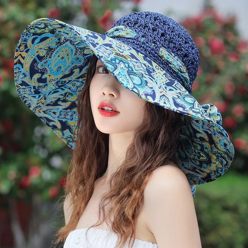Women Paper Straw Hat Large Board Wide Brim Floppy Straw Hat Beach Summer Sun Hat