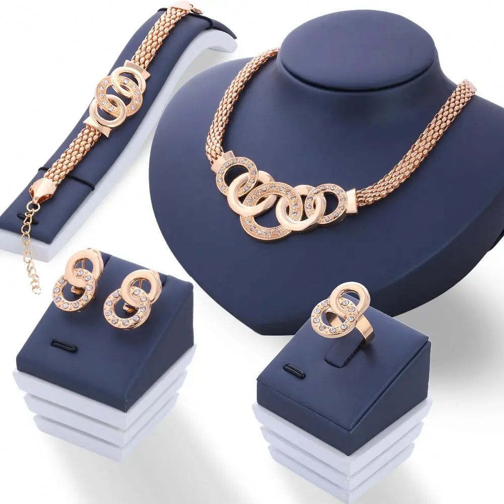 Оптовая продажа на заказ Роскошные 5 кругов 18k позолоченное ожерелье серьги Ювелирные наборы