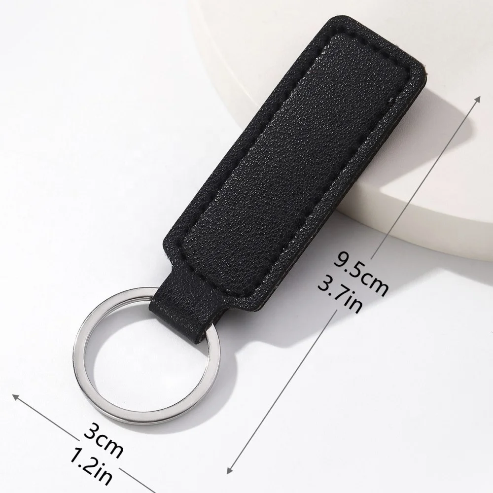 Factory Wholesale Blank Leather Keychain Metal Car Key Ring Luxury Rectangle PU Leather Key Chains