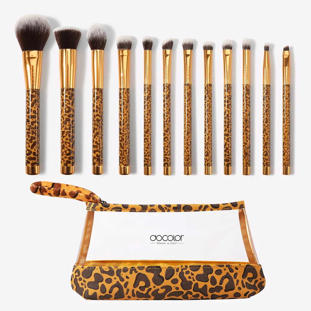 Docolor Leopard makeup brushes 12 PCS Premium Synthetic Brushes Set  Eye Shadow makeup burshes Kit
