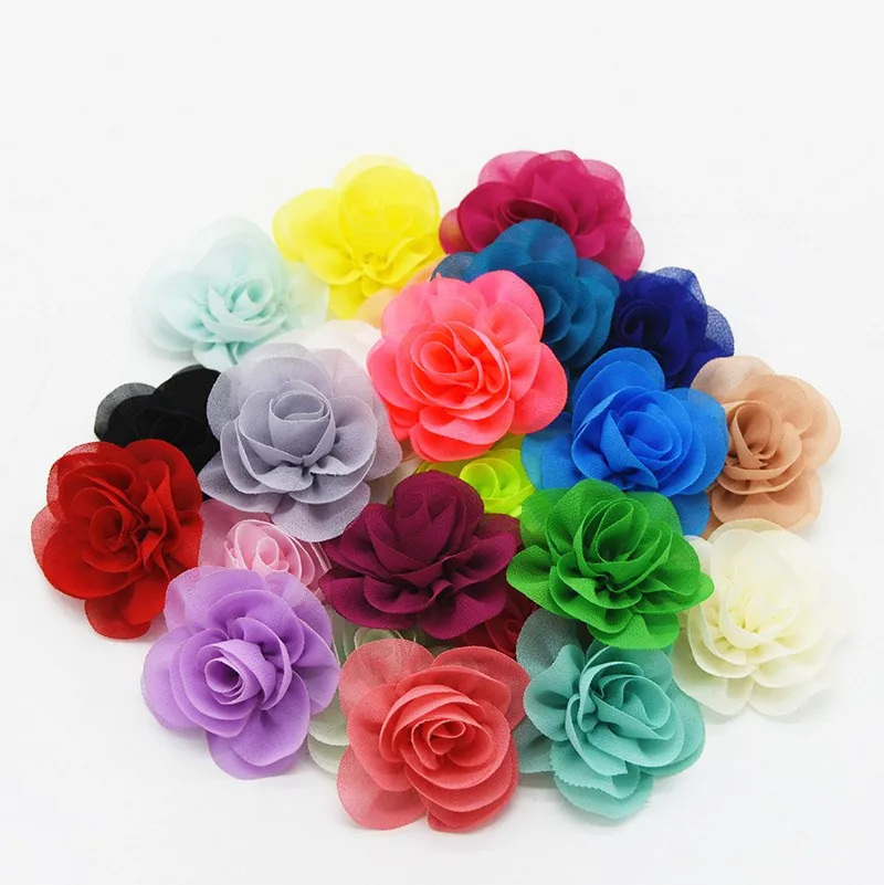 Мини-6 см шифон с изображением Ветхого цветка и повязка на голову с цветочным рисунком для девочек женские аксессуары для волос ручной работы ткань розовыми цветами