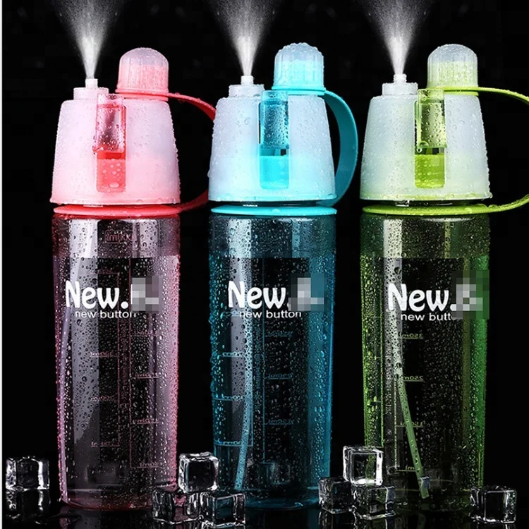 Hot Sales Custom Logo Print Direct Drinking Fitness Sports Gym Travel 400ml/600ml Misting Spray Plastic Water Bottle