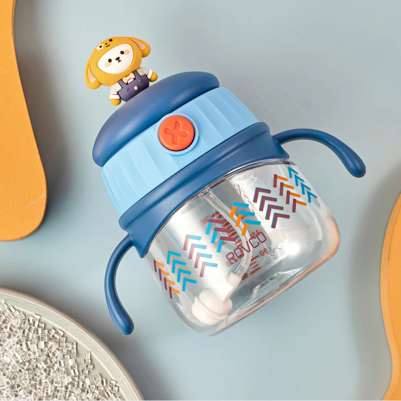 Hot Sale Reusable Plastic Cute Cartoon Kids Water Bottles With V-shaped & direct drinking nipple