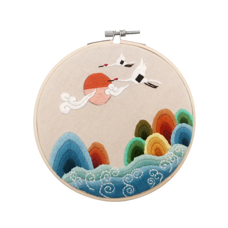 Flying Crane and Green Pine Diy Sewing Art Crafts Stamped Cross Stitch Embroidery Kit