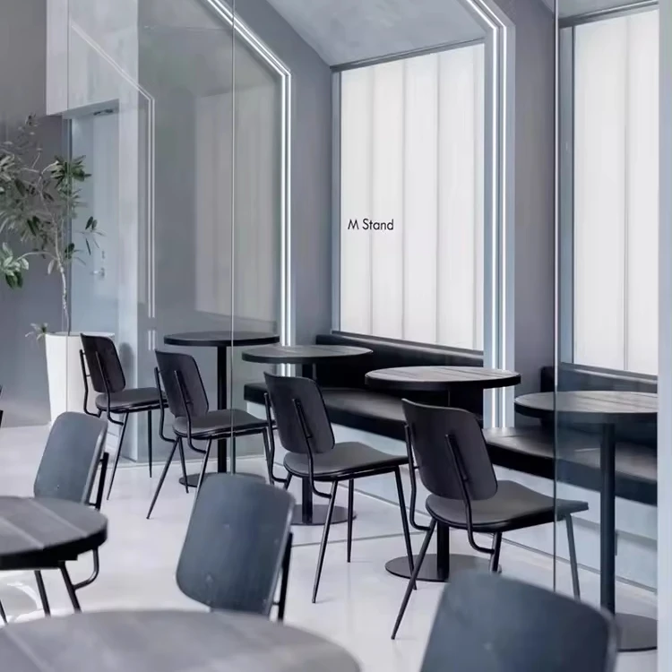 New Design Industrial style Internet celebrity cafe tea shop bakery restaurant wood dining table and chair with metal leg set