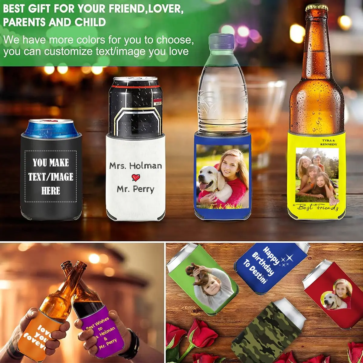 Custom Cans Coolers Customizable Signature Name Personalized Beer Sleeves Your Own Drink Cooler Bag With Picture Text Logo