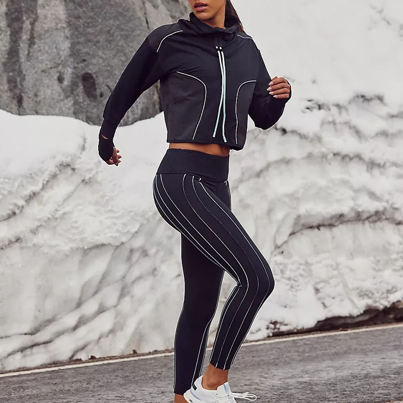 Custom Printing Logo High Quality Spandex Jogging Patchwork Color Hoodies With Pocket Yoga Leggings 2 Pieces Set For Woman