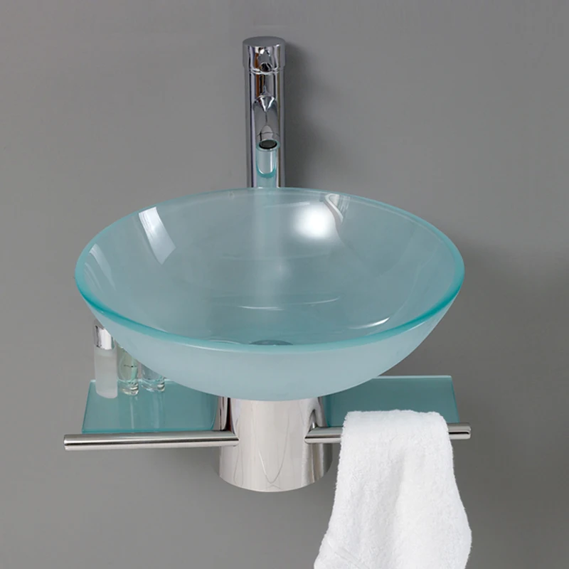 Modern Tempered Glass Bathroom Vanity Wall-mount Frosted Wash Basin