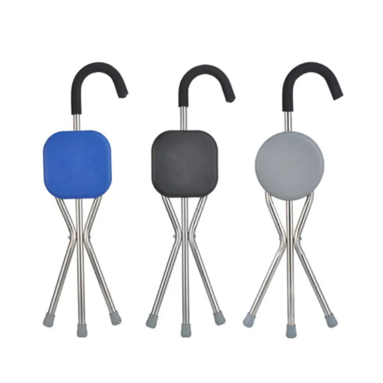 plastic 3 leg crutch Folding Handle Folding with Cushion Cover Outdoor Rest Stool Lightweight cane chair portable walking chair