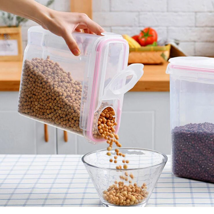 Plastic Clear Air-Tight Food Package Storage Container Durable Seal Pot For Dry Foods & Liquids Cereal Storage Containers
