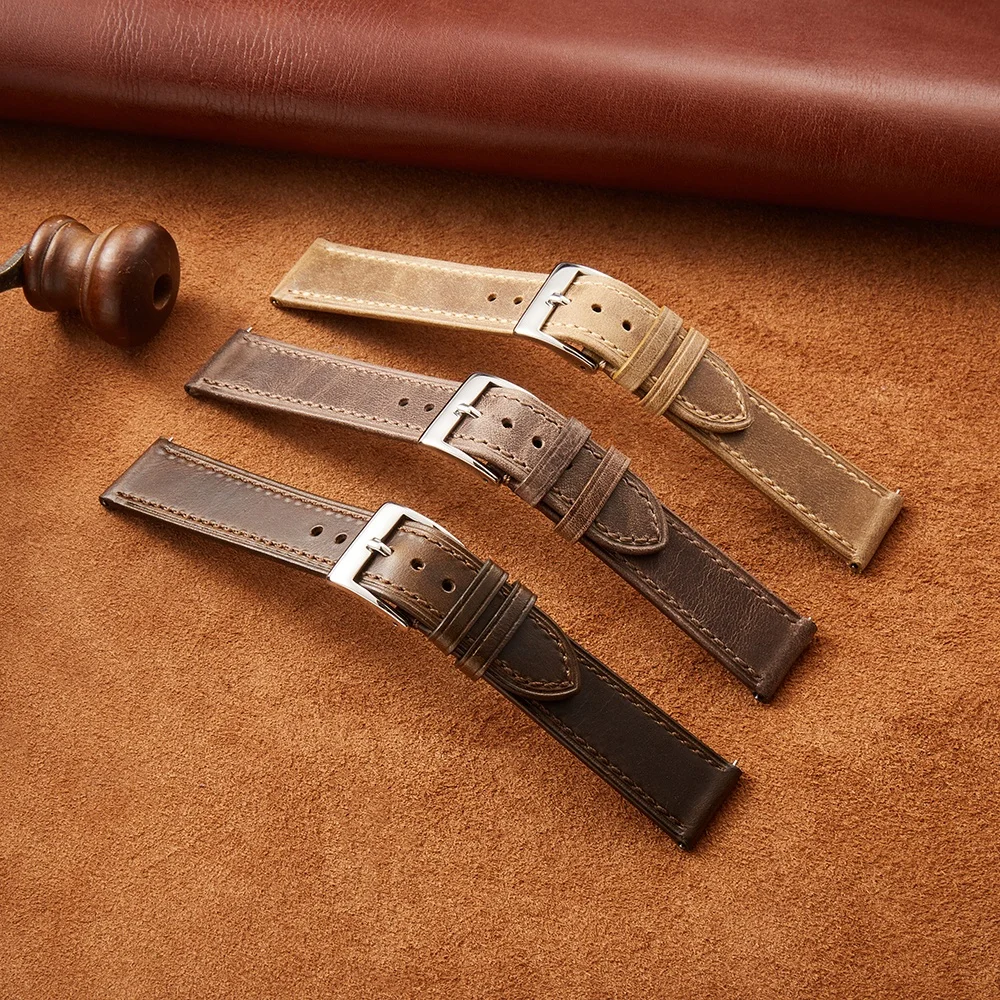 Top Grain Genuine Leather retro Watchband head layer cowhide vintage Watch Straps oil wax skin band 18/19/20/21/22mm
