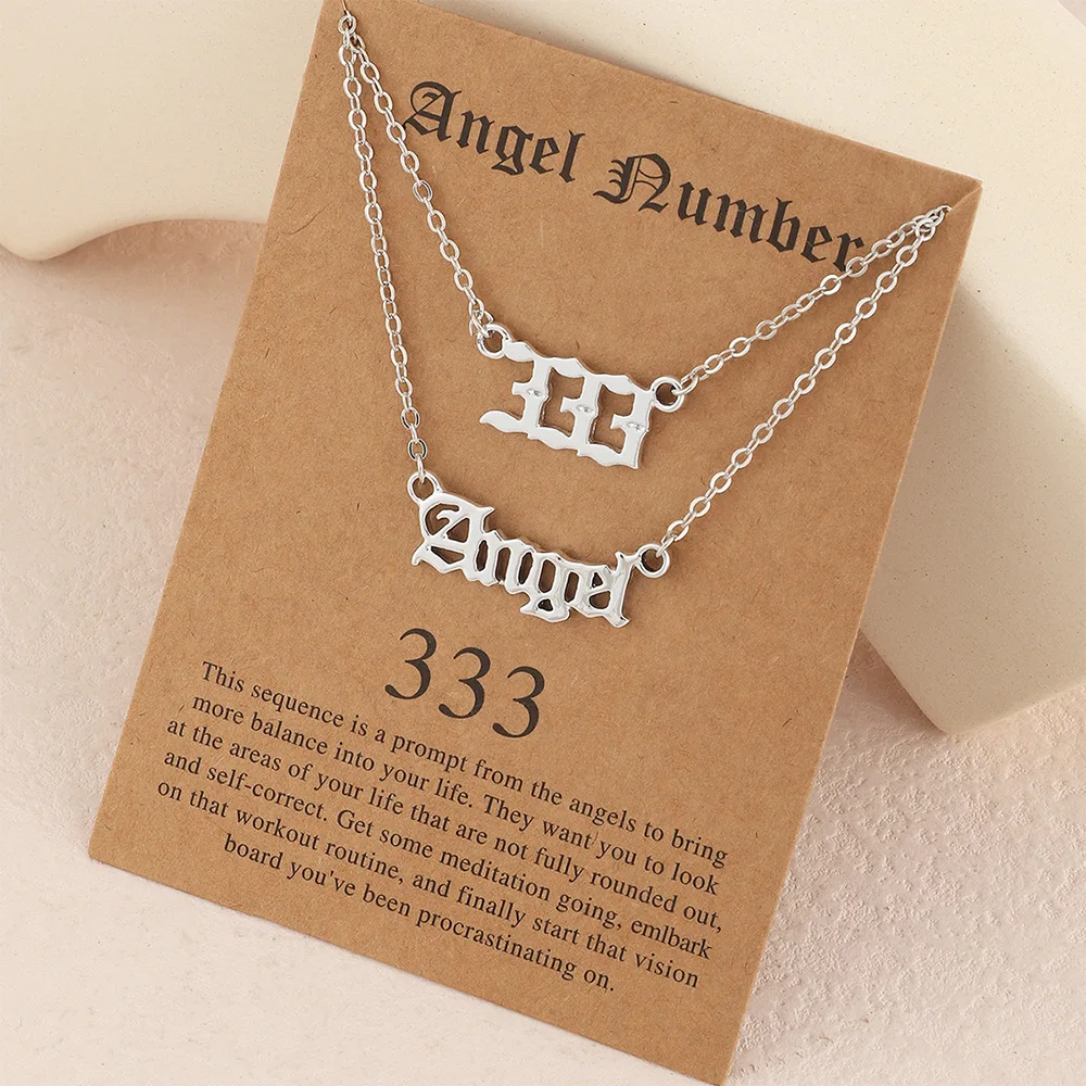 Hot Selling Angel Number Necklace 2pcs Carded Set Letter Necklace for Adult Kids