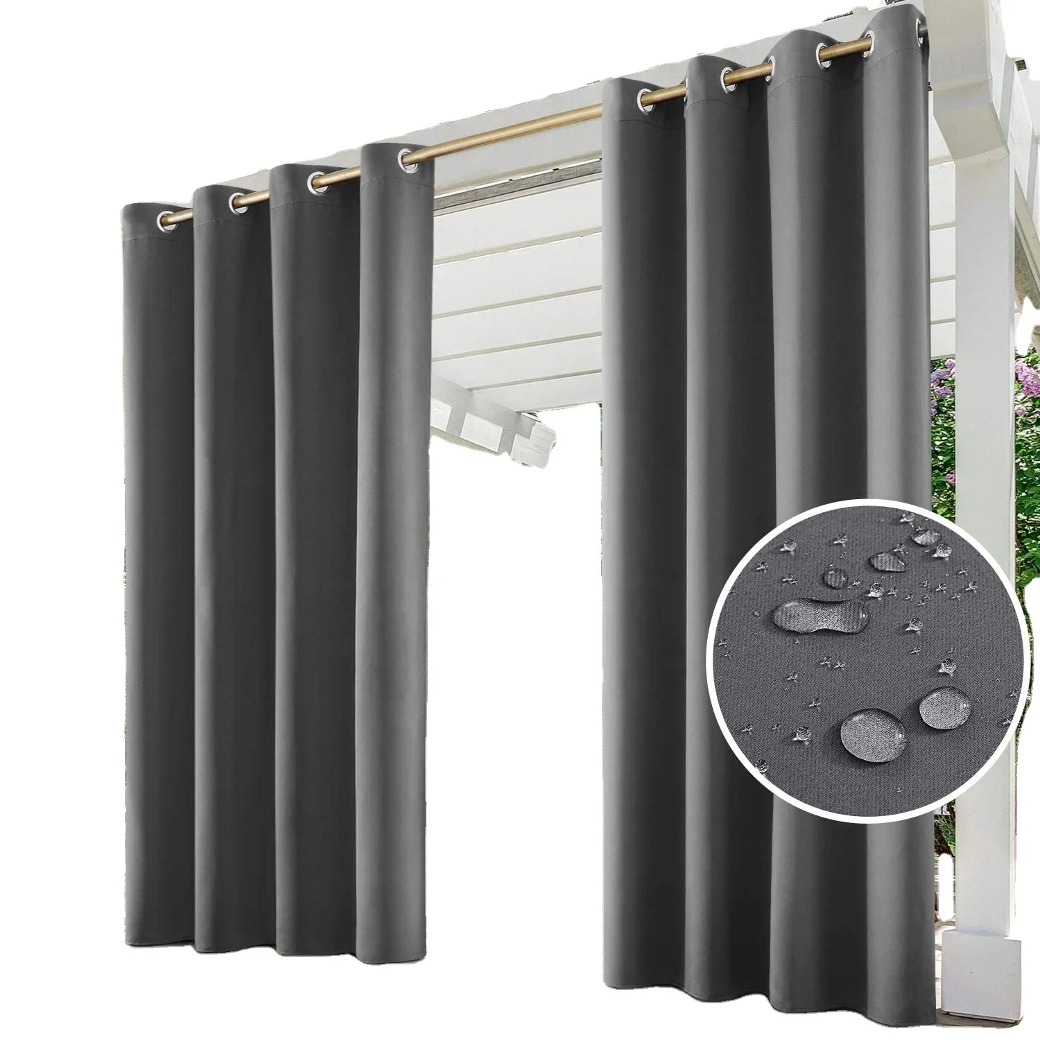  2 Panels Grey Blackout Outdoor Curtains Thermal Insulated For Living Room Porch/Pergola/Yard/Sliding