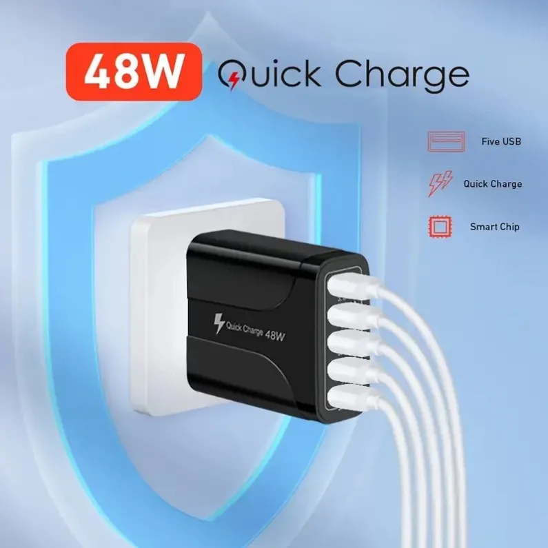 PD 48W Fast Charging For All Phone Quick Charging Multi-Ports Charging Head PD+4USB Ports Adapter