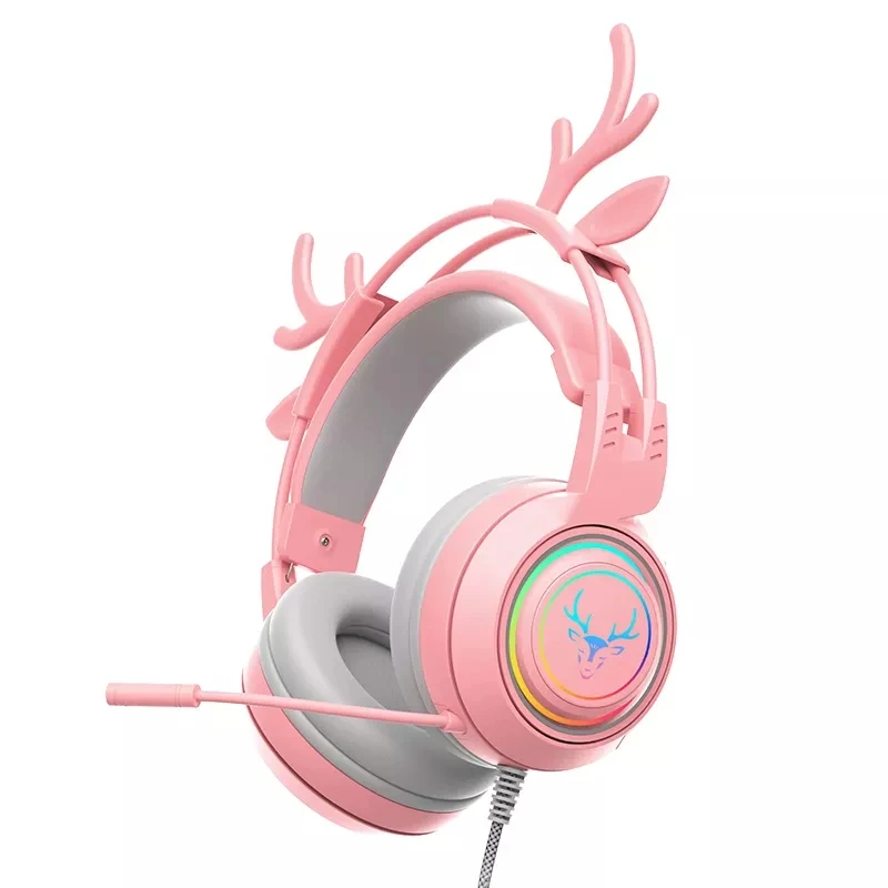 Deer Horn Antler Cat Ox Ear RGB Game Wired Headset Earphone Surround Sound Headphones
