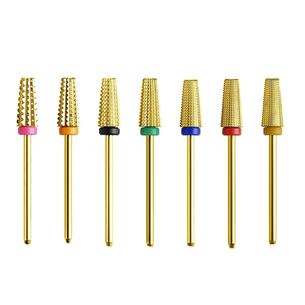 Nail Carbide 5 in 1 Bit 3/32 Inch Shank gold silver Nail Drill Bits Set for Fast Remove Acrylic
