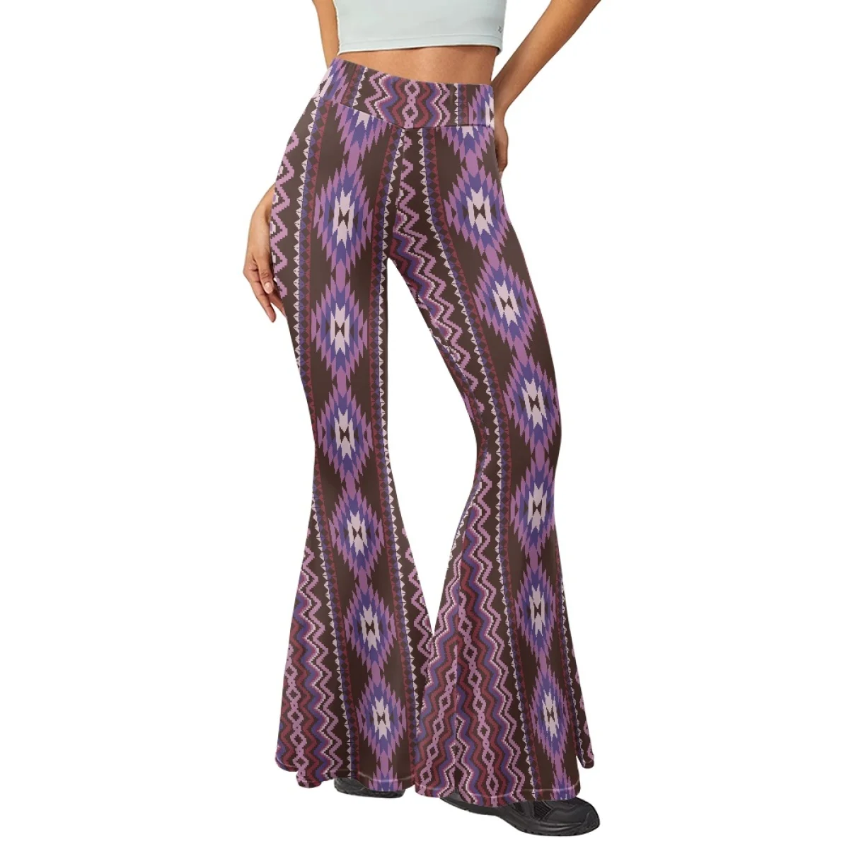 Fashion Custom Bohemia Aztec Art Print Breathable Leggings Pant Yoga Gym Streetwear High Waist Bell Bottom Flare Pants For Women