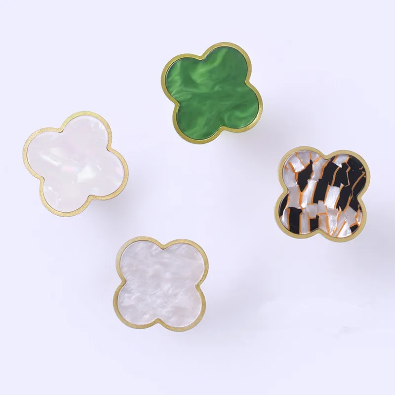 Clover Shaped brass cabinet handle furniture bedroom kitchen hardware Shell Brass Knobs