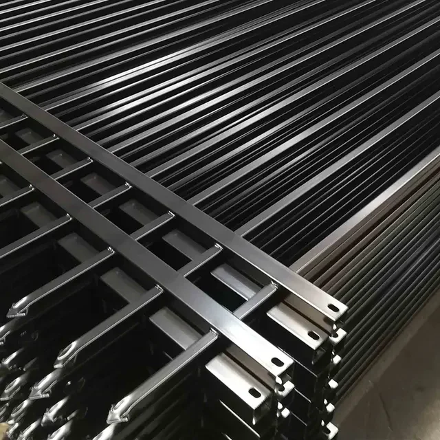 Outdoor Garden Security Powder Coated Steel Tubular Fence Wrought Iron Fence Panels Wrought Black Steel Picket Fence