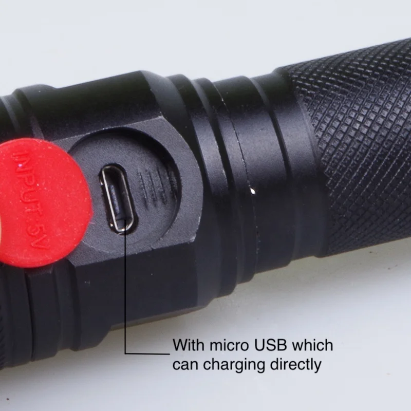 Popular 3 Modes Zoomable Aluminium T6 USB Rechargeable Led Tactical Flashlight With Clip