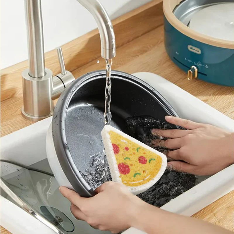 Kitchen Cartoon Print Compressed Scrub Dish Cleaning Sponge Dish-washing Eco-friendly Degradable Kitchen Wood Pulp Cotton Sponge