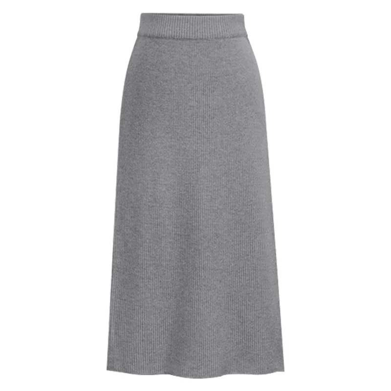 Elastic Band Women Skirts Autumn Winter Warm Knitted Skirt Mid-Long Ladies Official Skirt