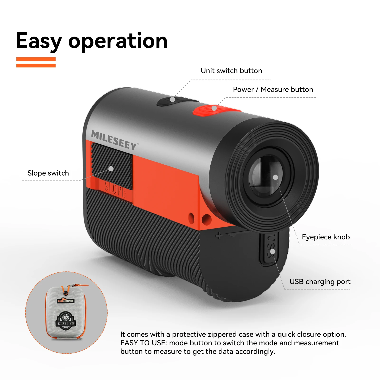 Custom Logo Mileseey GPF12 600M Range Magnetic Strap Golf Rangefinder Case Laser Rangefinder