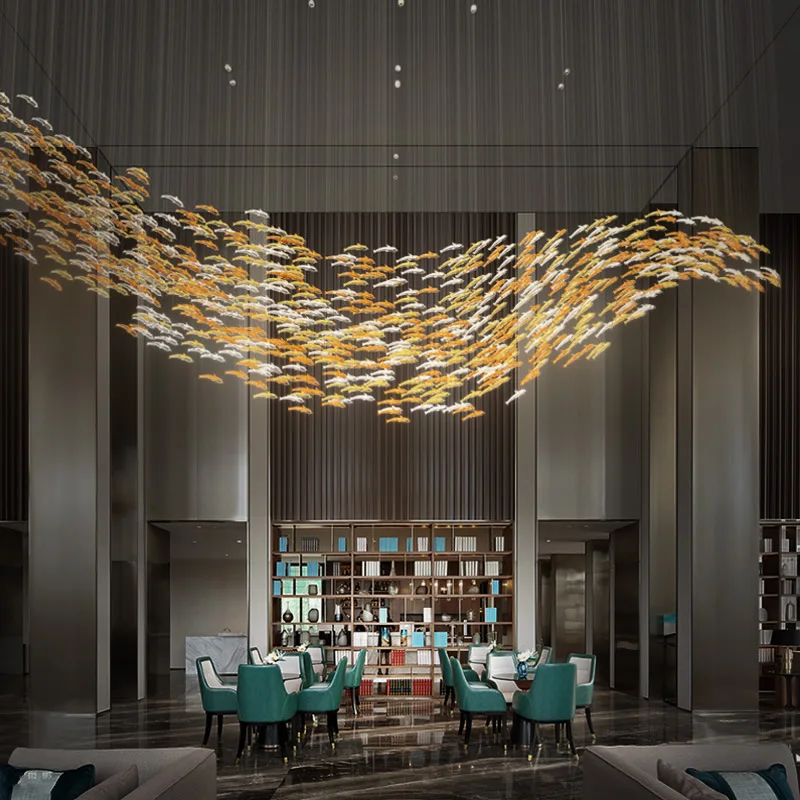 Hotel lobby crystal glass maple leaf headlights sales department sand table villa staircase lights banquet hall art lights