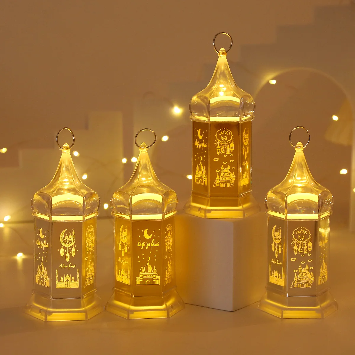 2024 Muslim Eid Islamic Lights Carved Crystal Candlestick Ramadan Lanterns Ramadan Decorations Table Decor Night String Lights