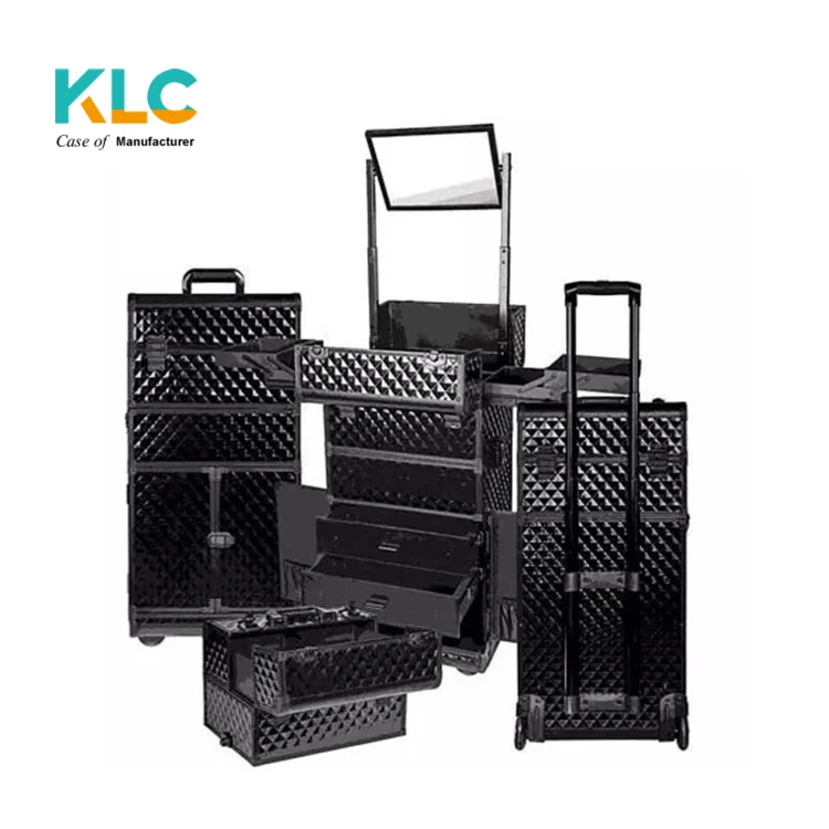 Curious BlackPro Makeup Artists Rolling Train Case Trolley Case , Cosmetic trolley case,rolling Beauty train case