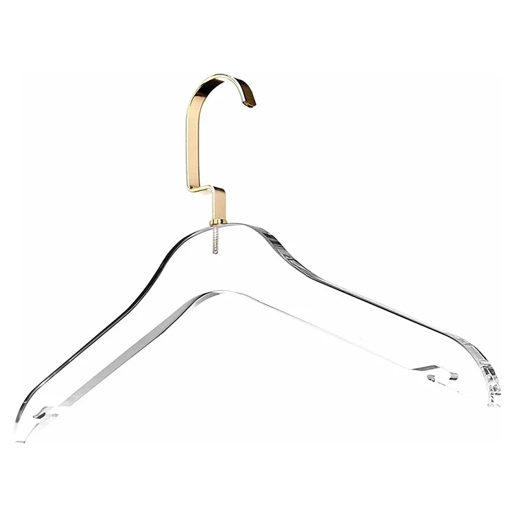 Wholesale Acrylic Coat Hanger Clear Acrylic Hangers with Gold Hook