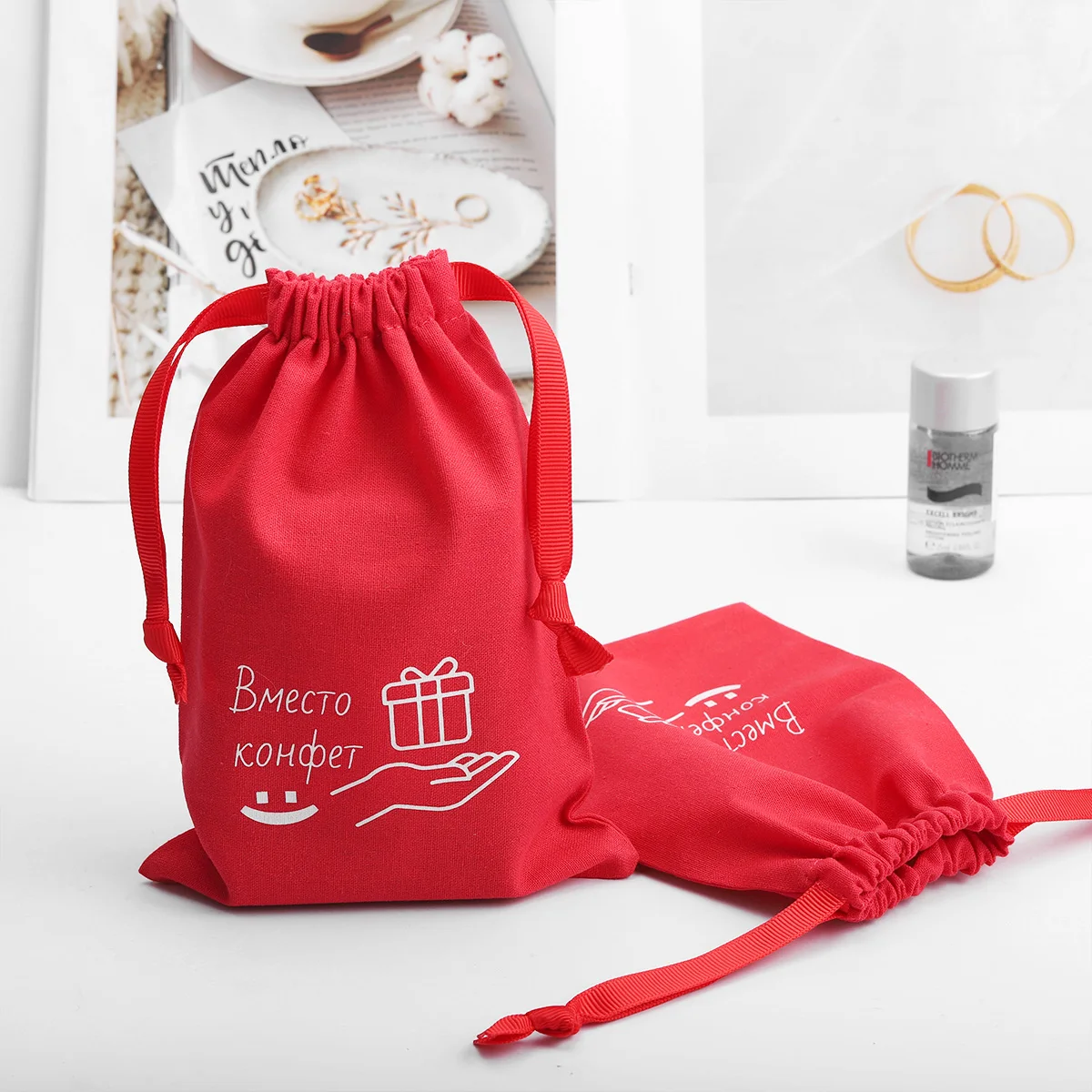 Reusable  Custom Logo  Cotton Linen Drawstring Pouch Bulk Clothes Cosmetic Dust Gift Bags Wedding Packaging Jewelry Bag