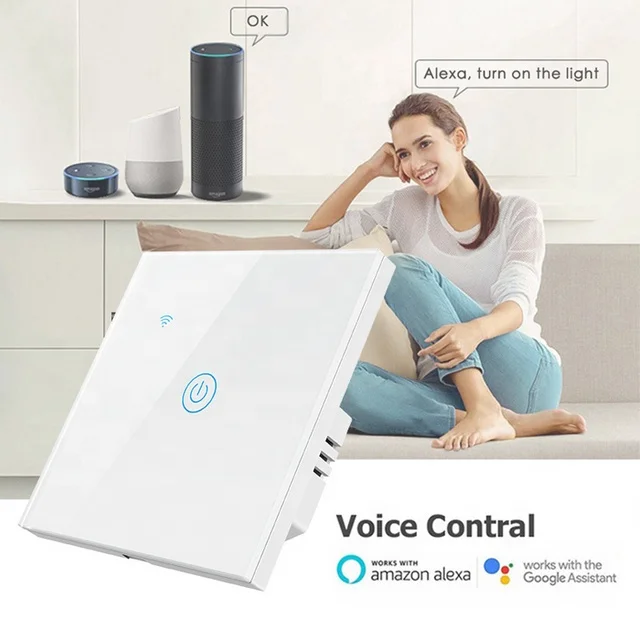  Выключатель сенсорный EU UK 1 / 2 3/4 кнопочный с поддержкой Wi-Fi и голосовым
