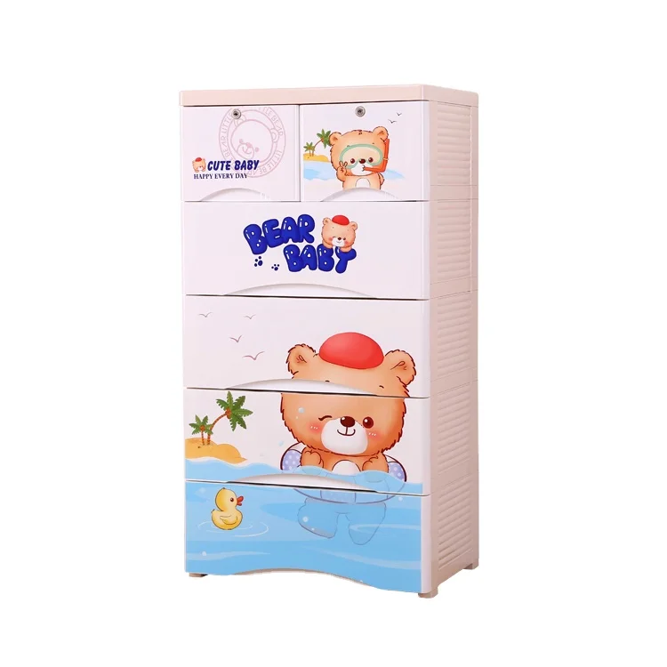 Haogle 5 Layer Furniture Living Room Cartoon Printing Baby Clothes  Wardrobe Drawer Storage Baby PP Plastic Cabinets