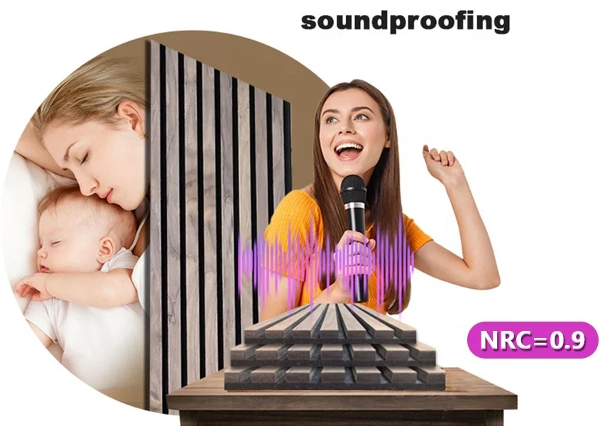 Popular 3D Wood Wall Acoustic Panel Natural Walnut Wood Veneer Sound Absorbing Acoustic Slat Wall Panel for Home, Office, Studio