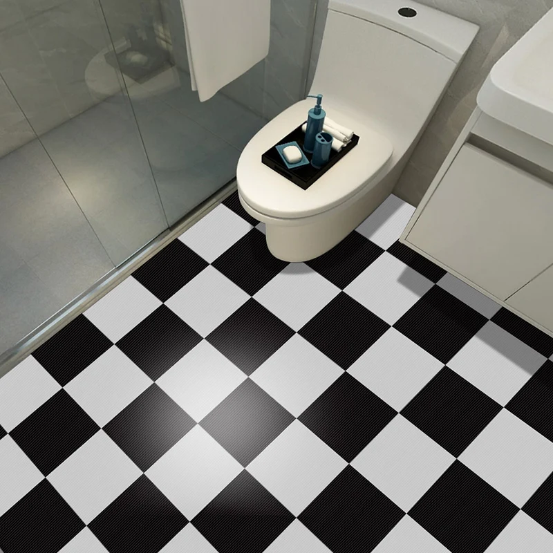 
Floor tile black and white square stickers bathroom art self-adhesive floor stickers 