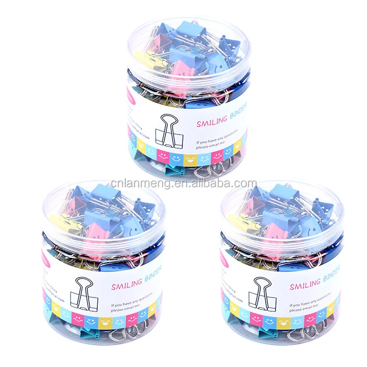 19MM metal colorful smiling binder clips  office  stationery  documents clips fold back clips