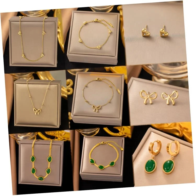 2024 Fashion Jewelry Set Necklace Bracelet Earrings Three piece Set Stainless Steel Plated 18k Gold Women Jewelry Set