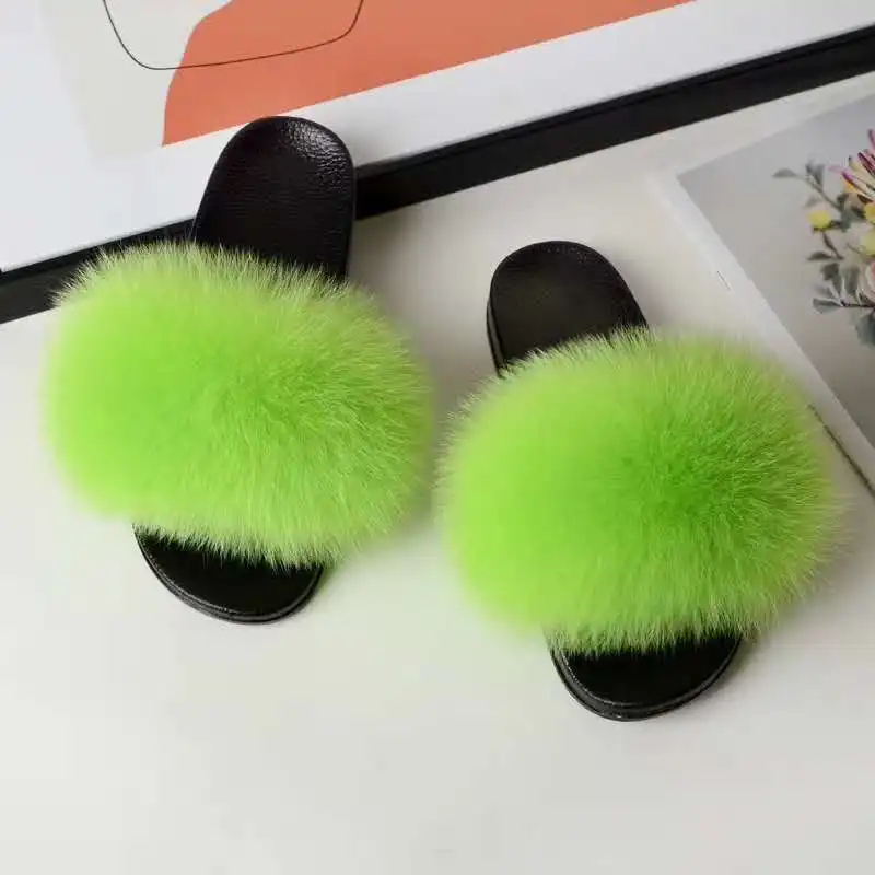 
100% fox fur slides soft slipper 100 % fox fur slides 