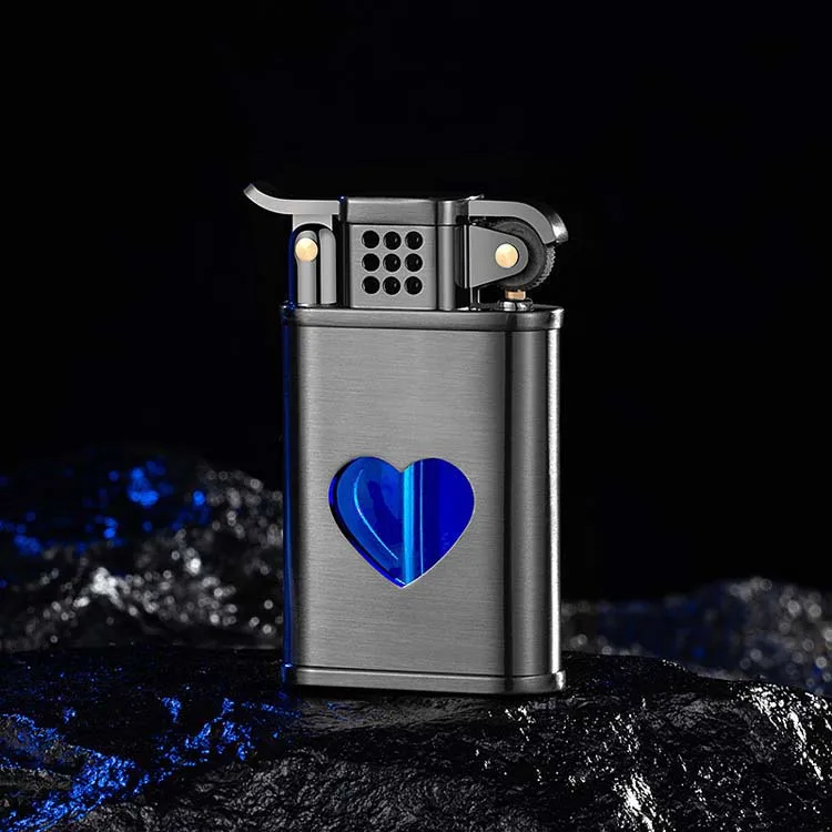 New heart-shaped transparent visible window lighter metal grinding wheel open flame oil wholesale