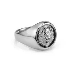 Custom Fashion Mens Jewelry Black Stainless Steel Gold Lion Head Finger Class Ring