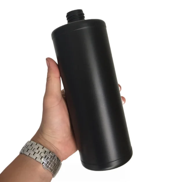Fast delivery HDPE plastic 32oz 1000ml 1L matt black light proof Chemical liquid powder plastic bottle With screw cap