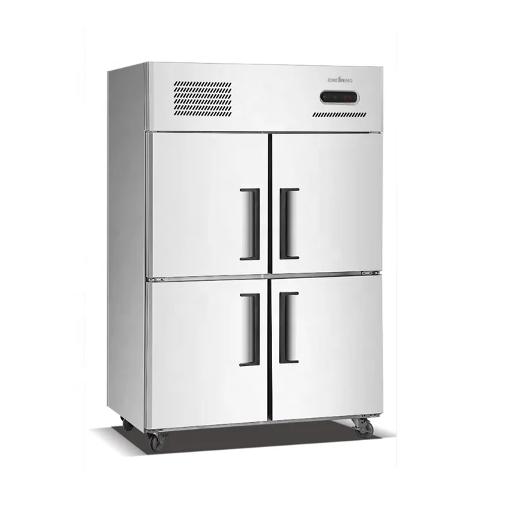 Коммерческий вертикальный холодильник и морозильник большой вместимости из нержавеющей стали с 2 дверцами