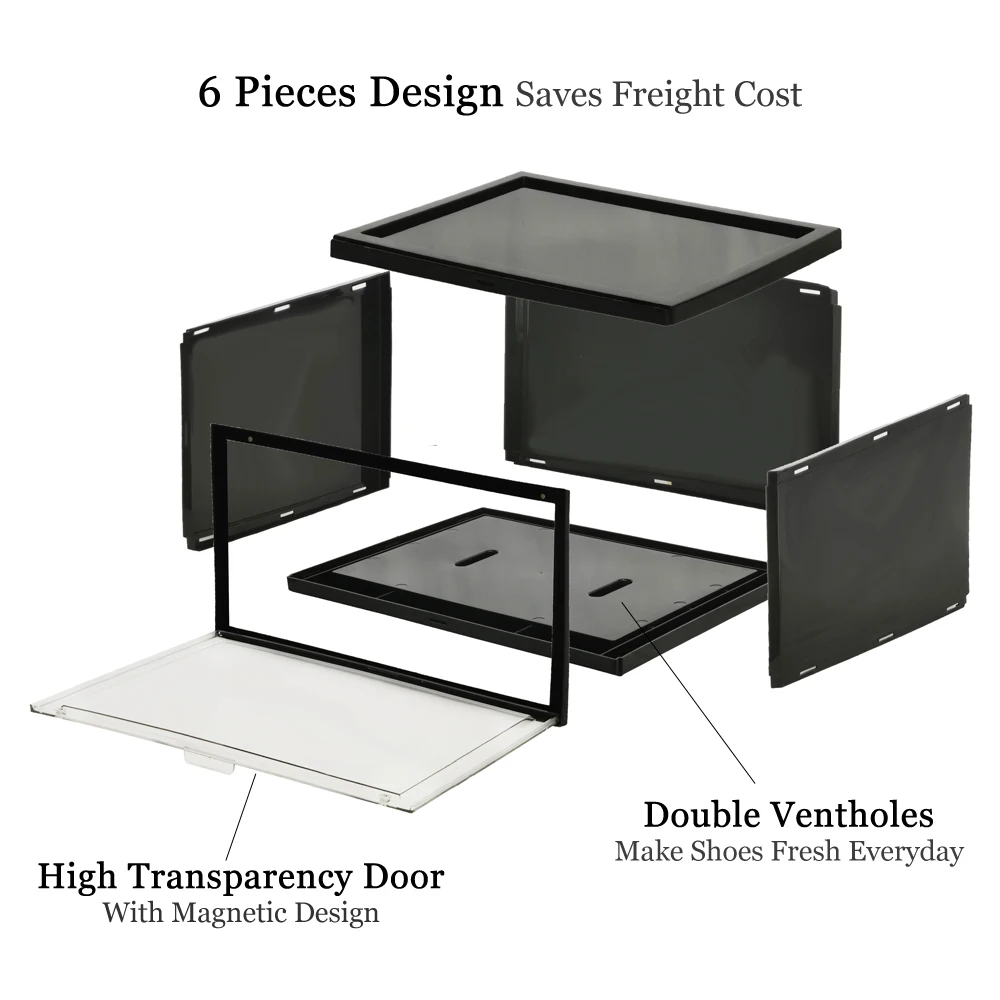 
New double ventholes design plastic transparent shoe box stackable for wholesale 