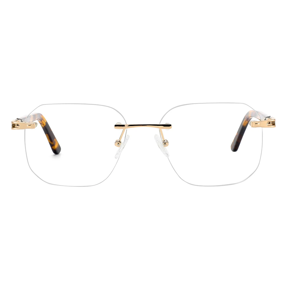 New Rimless Stainless Optical Glasses Metal Rimless Eyewear Square Gold Frames for Men Women