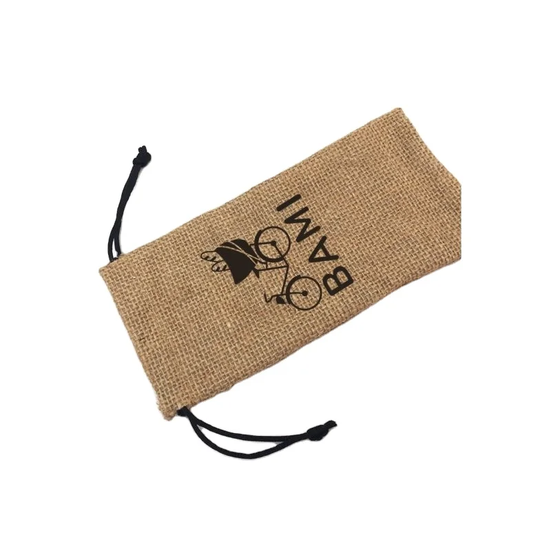 Recyclable Burlap Pouch with Sewing Label, Small Jute Pouch Drawstring