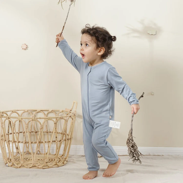 Custom Solid Bamboo Cotton Zipper Baby Romper Footie Pajamas Newborn Baby clothes